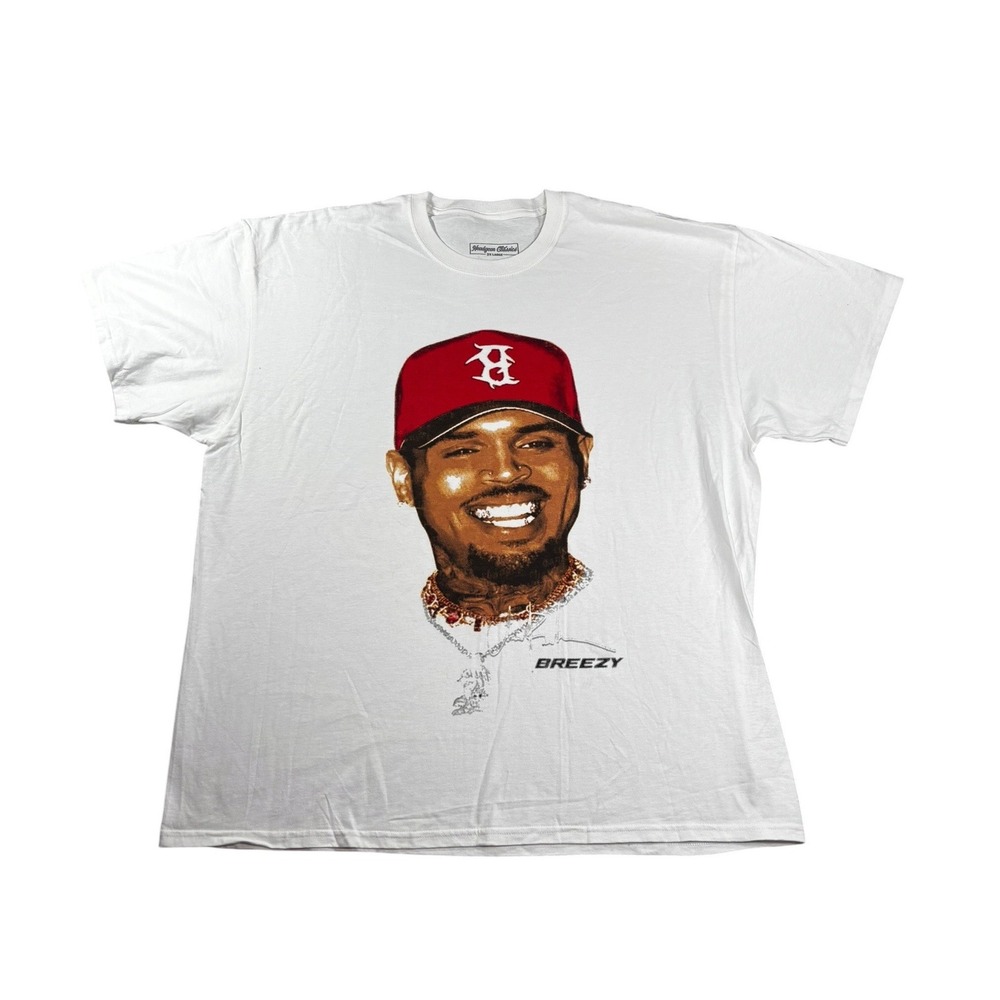 Headgear Classics Chris Brown Breezy Graphic T-Shirt White 2XL Men Hip Hop Tee